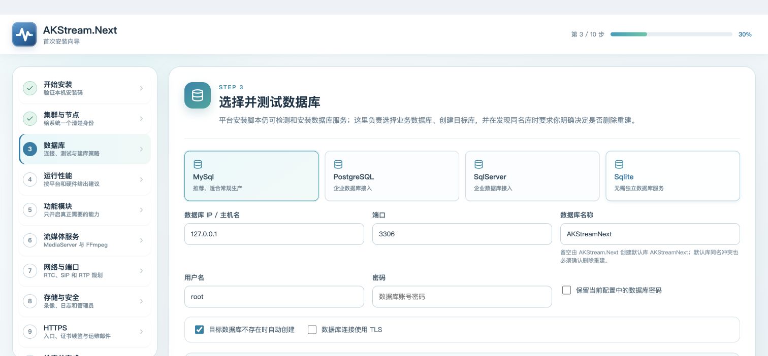 真实第 3 步：数据库类型和连接信息页面